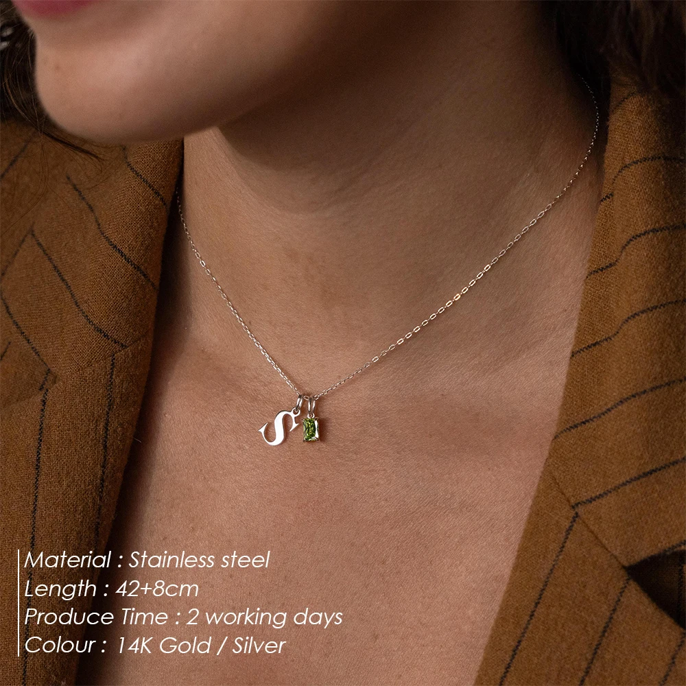 EMANCO DIY Personalized NR Letter Shiny Zirconia Stone Name Customized Necklace Fine Chain Necklaces Stainless Steel Jewelry