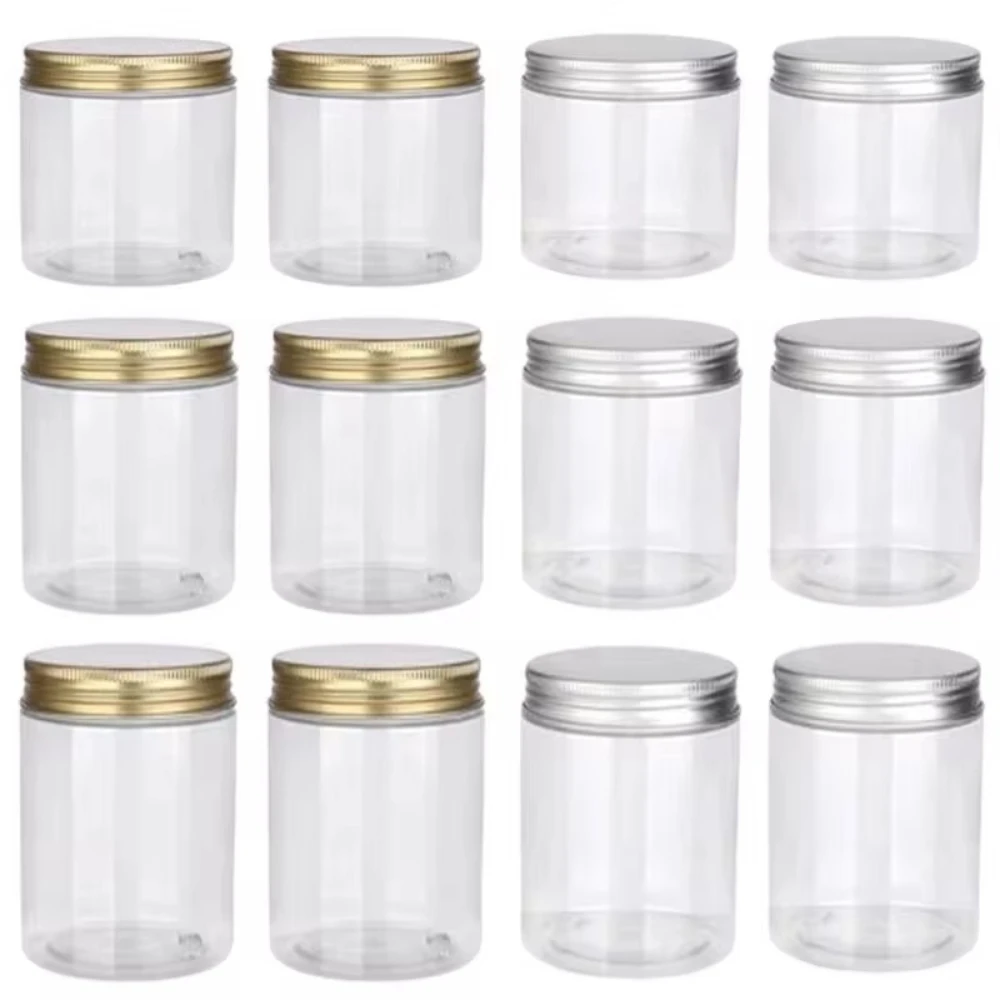 Frascos de almacenamiento transparentes vacíos con tapas, botella de embalaje sellada para alimentos, contenedores de cosméticos, olla de muestra para crema facial, 150/200/250ml, 12 Uds./lote