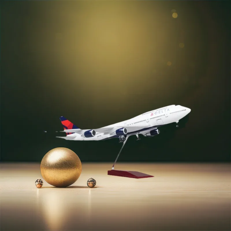 

Модель самолета, литая под давлением смола, 47 см, Delta Boeing 747 игрушки, авиакомпания, воздушные пути, воздушный автобус с подсветкой для детей, домашний декор
