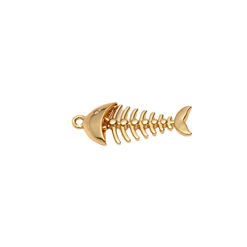1pcs Copper Inlaid Zircon Shell Whale Fish Bone Small Goldfish Pendant Diy Jewelry Earrings Necklace Accessories Material Charms