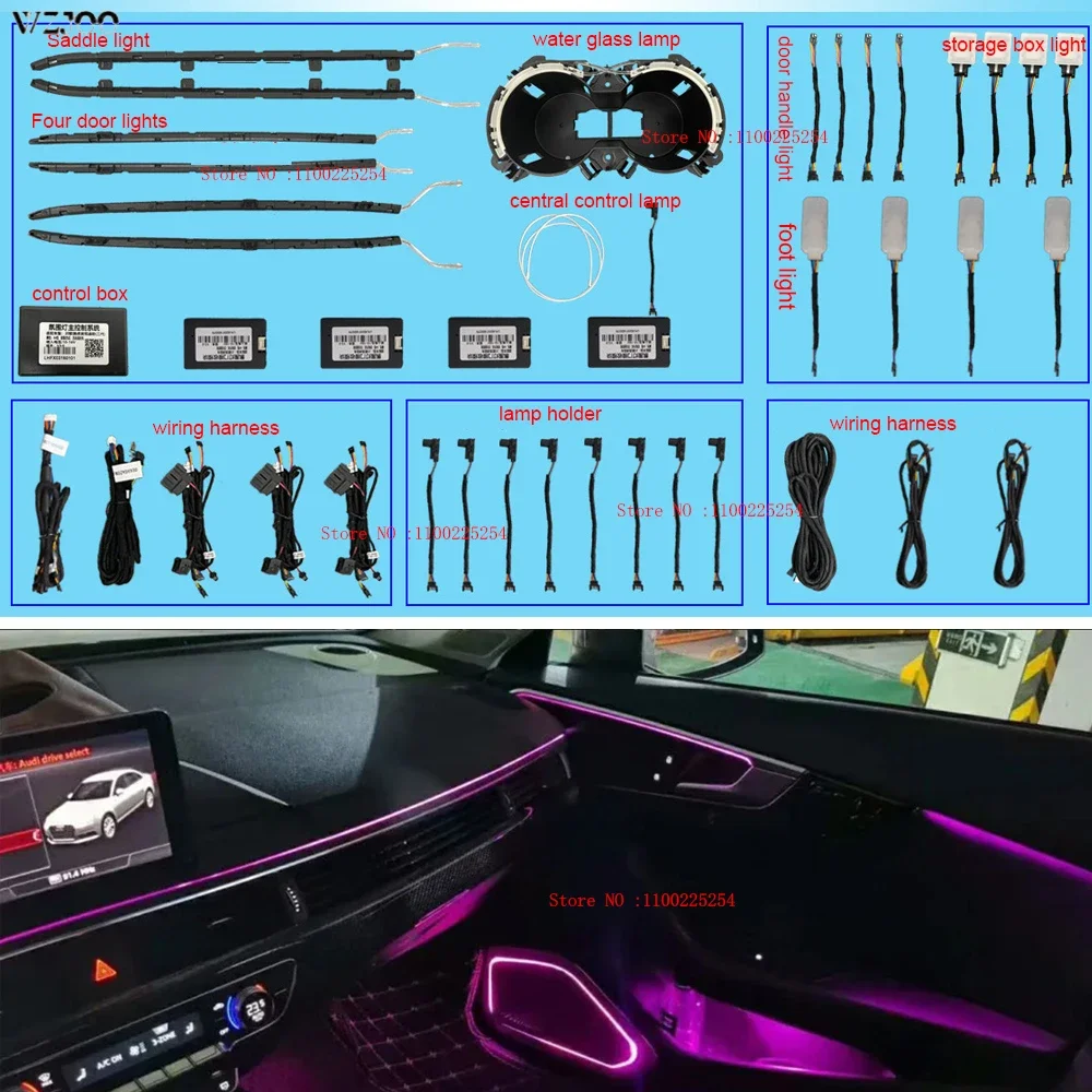

For Audi A4 A5 B9 2017-2021 Co-pilot Decorative Ambient Light Dashboard LED Luminous Atmosphere Strip 32 Colors