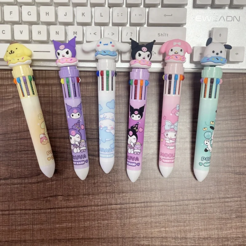 Sanrio мультфильм милая семья десять цветов шариковая ручка многоцветный пресс ручки для бухгалтерского учета ручка высокая красота цветная ручка канцелярские принадлежности