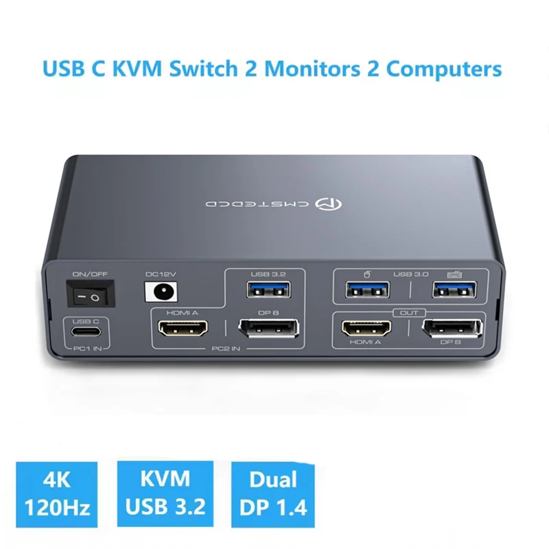 KVM Switch 2 Monitors 2 Computers USB C Docking Station with 4K60Hz  HDMI and 4K120Hz DP KVM Switch Dual Monitor SD/microSD Card