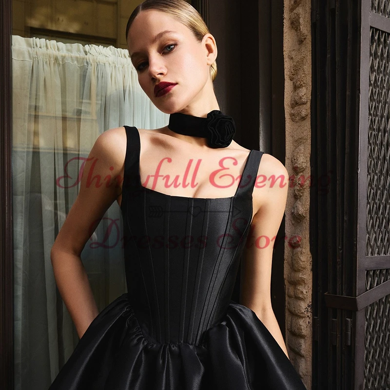 Thinyfull Black A-Line Prom Evening Dresses Formal Square Neck Sleeveless Party Dress 2025 Night Cocktail Prom Gowns Customized