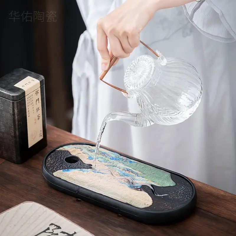 Household Tea Tray Color-changing Small One Exquisite Water Storage Dry Foam Tray Water Storage Chinese Tray Single-plate Quick