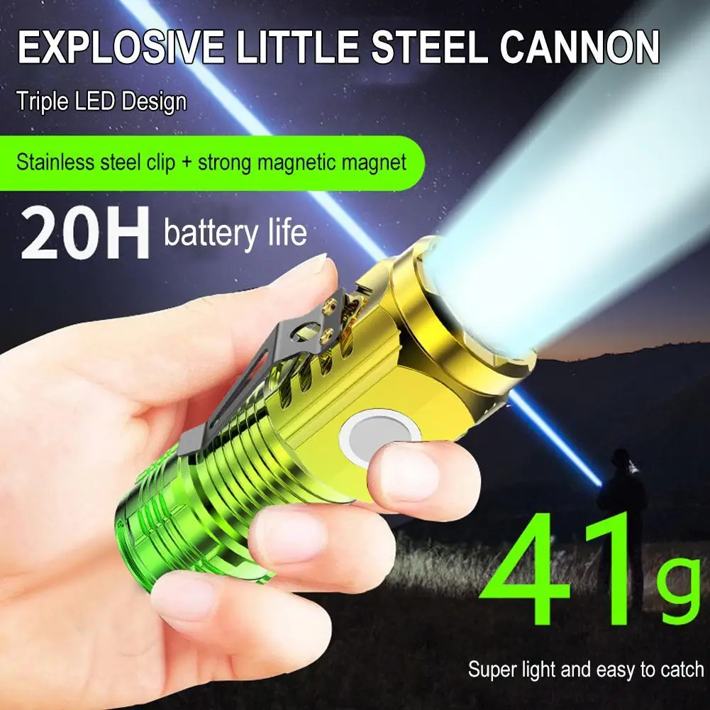 Three-eye Mini Flashlight Super Portable Magnetic Attraction Led Three-eyed Chargeable Portable Lighting Flashlight