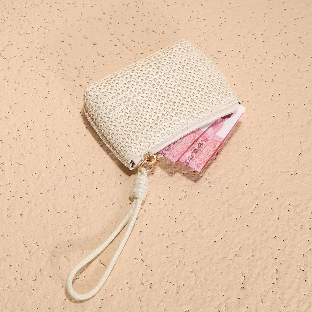 Cartera de paja con cremallera para mujer y niña, monedero pequeño, bonito