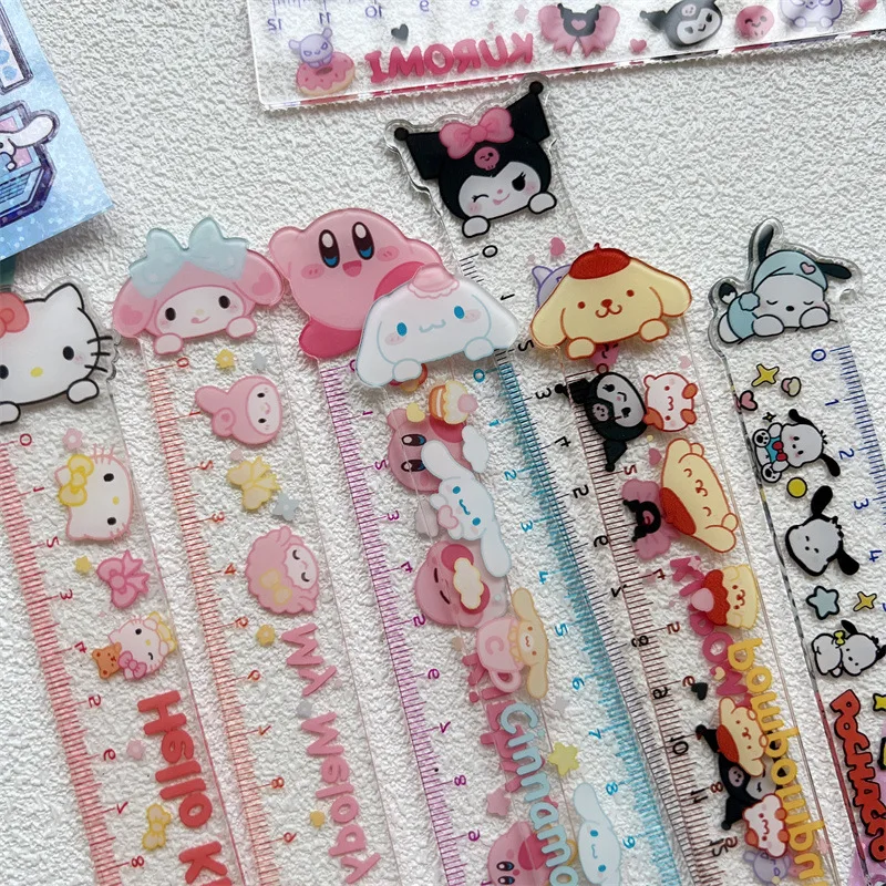 15cm Straight Rulers Sanrio Anime Hello Kitty Melody Plastic Ruler Drawing Rulers For Kids Students Office School Stationery