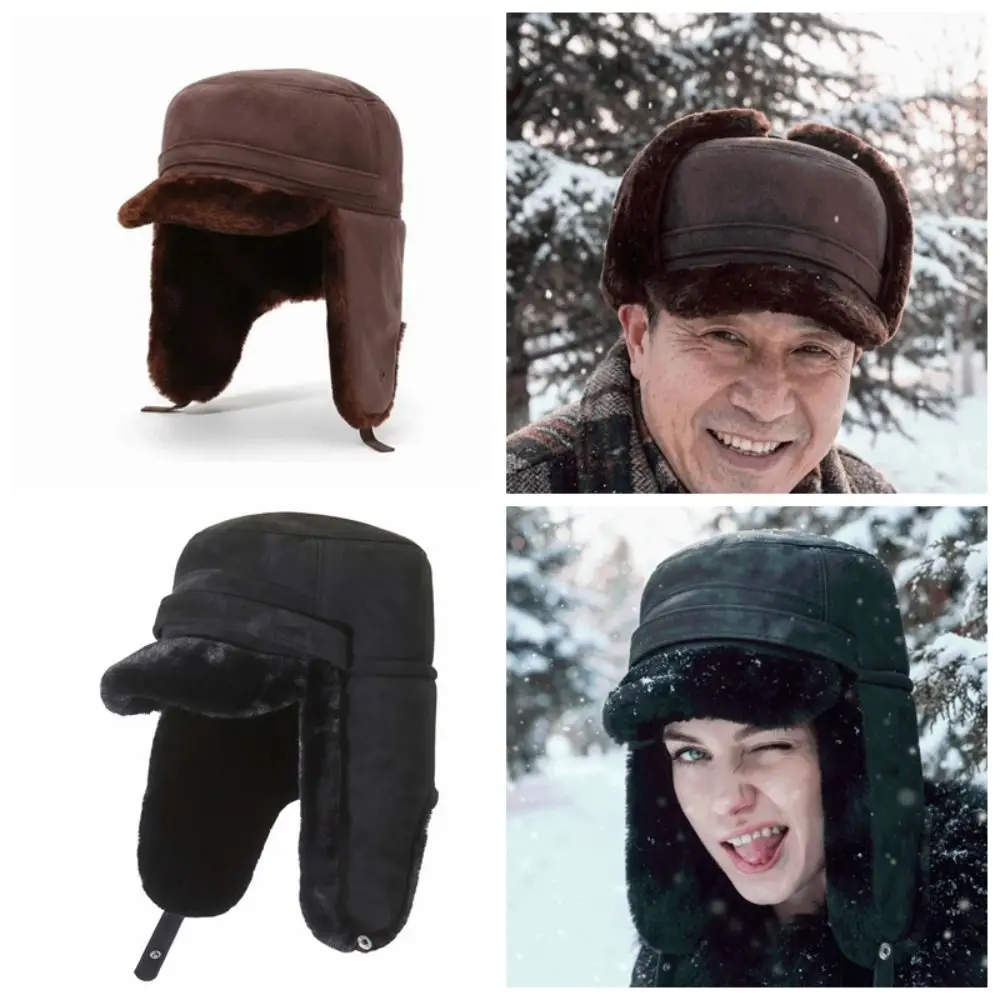 Verdickte Winter-Trapper-Mütze, thermisch isoliert, mit Ohrenklappen, flacher Oberseite, verstellbar, atmungsaktiv, mit Fleece gefüttert, für den Außenbereich. – Detail 2