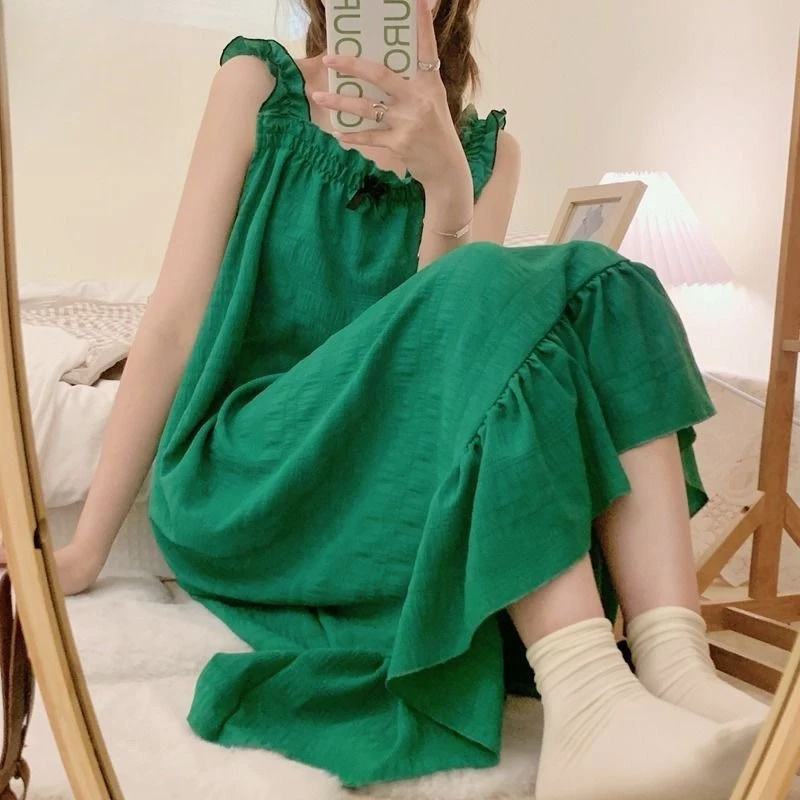 Cute Sweet Style Mid Length Slip Nightgown With Chest Pad Summer New Arrival Sexy Pajama Dress Loungewear Can Be Worn Outside