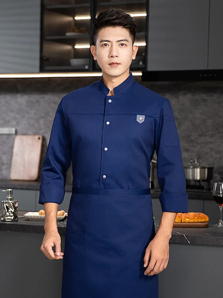 Men's Western Restaurant Chef Jacket Long Sleeve + Apron Ladies Cafe Kitchen Overalls Bakery Cooking Top Chef Uniform