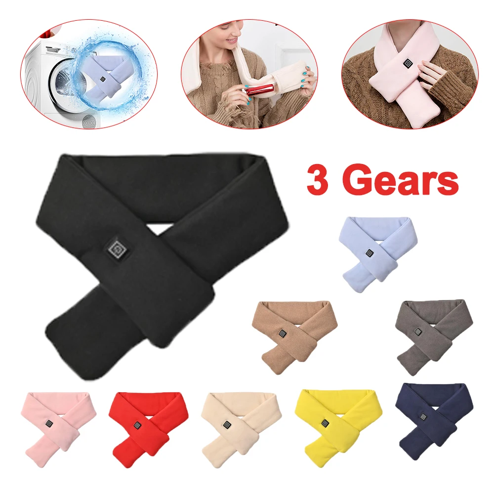 3 Gears USB Electric Heating Scarf Neck Warmer Shawl Washable 1-Second Fast Heating Neck Cover Neck Wrap Fleece Scarf for Winter