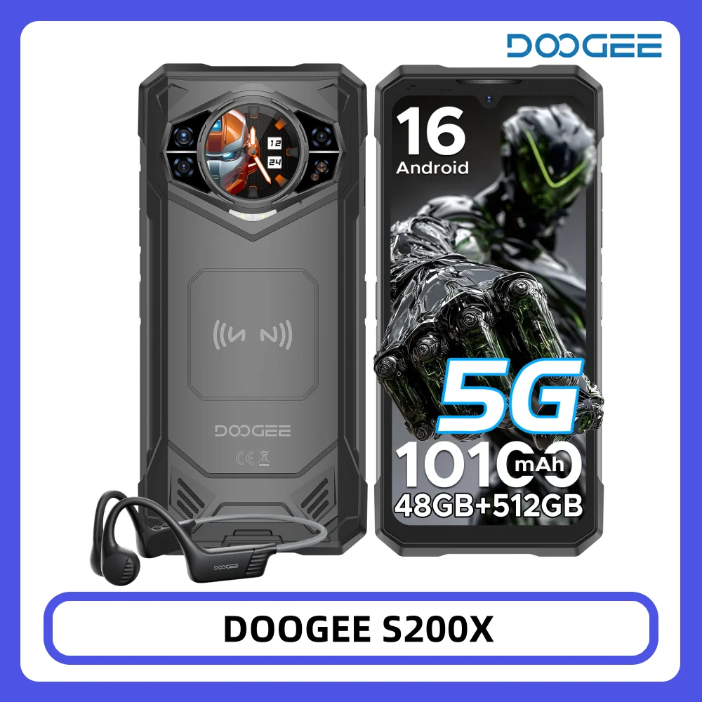 DOOGEE S200 X 5G Robustes Telefon 48 GB 512 GB 6,72 Zoll FHD+ 120 Hz MTK-Abmessung 7050 10100 mAh Akku Android 16 NFC-Smartphone