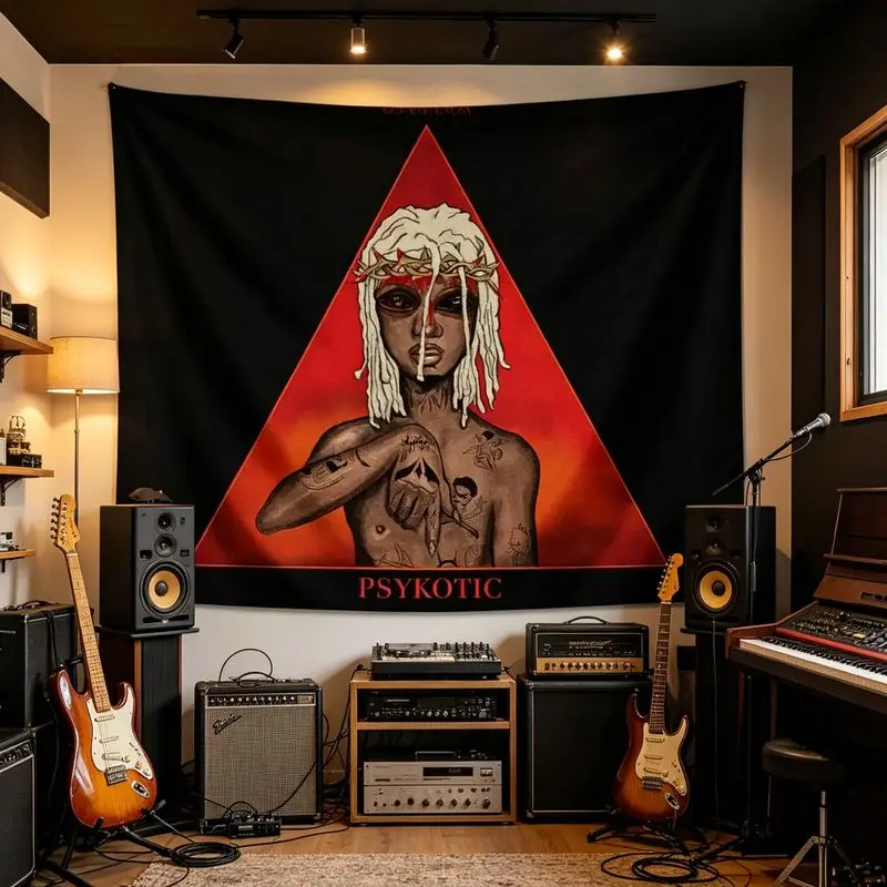 VIKAMA Dark Triangle Tattoo Figure Wall Tapestry Polyester Wall Hanging for Bedroom Dorm Music Game Room Hip Hop Home Decor