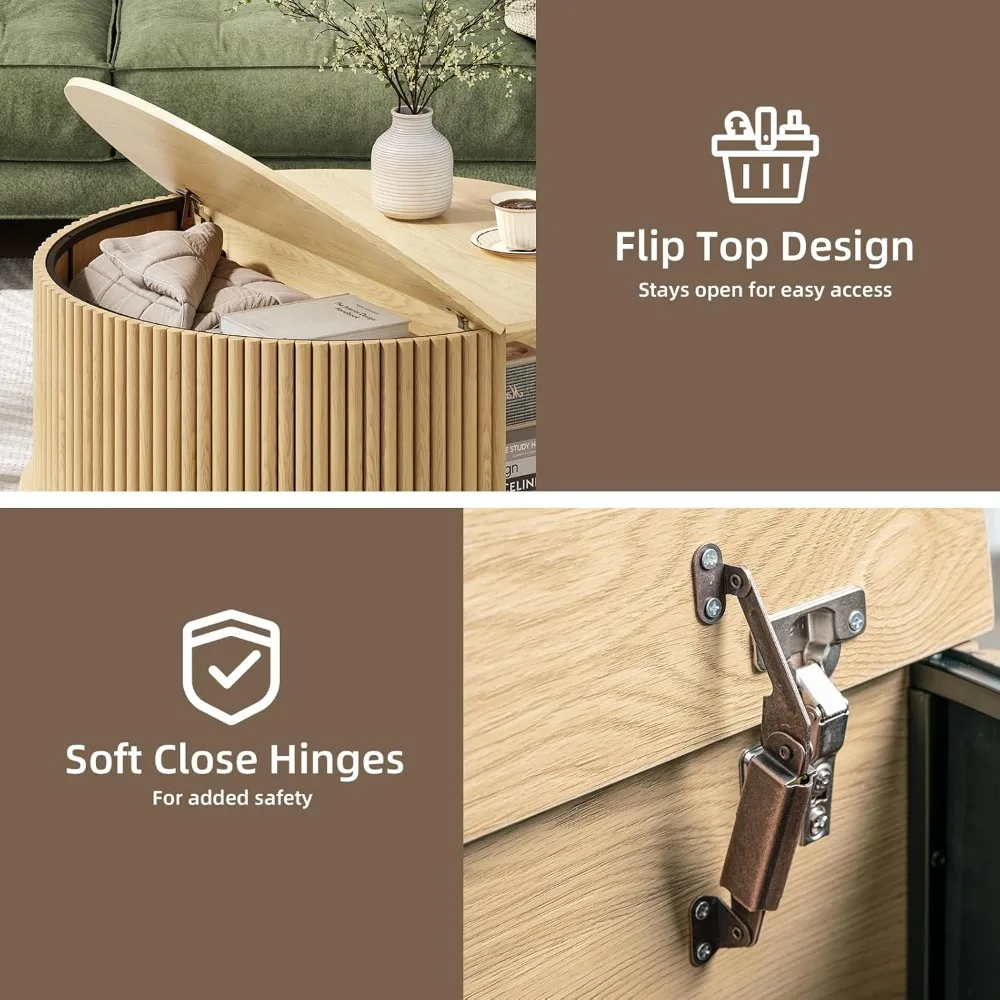 طاولة قهوة مستديرة مع مساحة تخزين، طاولة طعام حديثة في منتصف القرن مع باب خزانة منزلق لغرفة المعيشة، مساحة صغيرة للمنزل، 31.5 بوصة