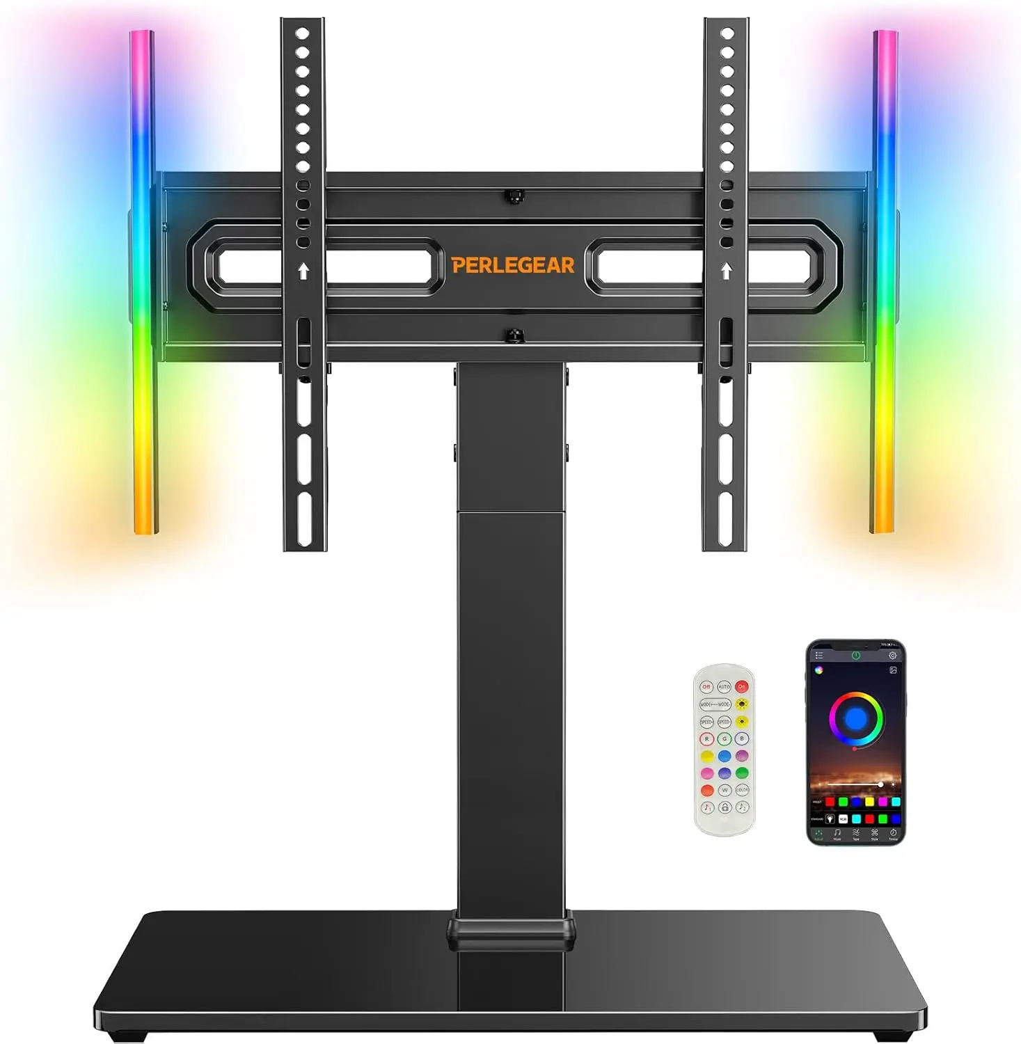 

Universal Swivel TV Stand with LED Lights for 30 70 inch TVs Height Adjustable Table Top TV Stand with Tilt Tempered Glass
