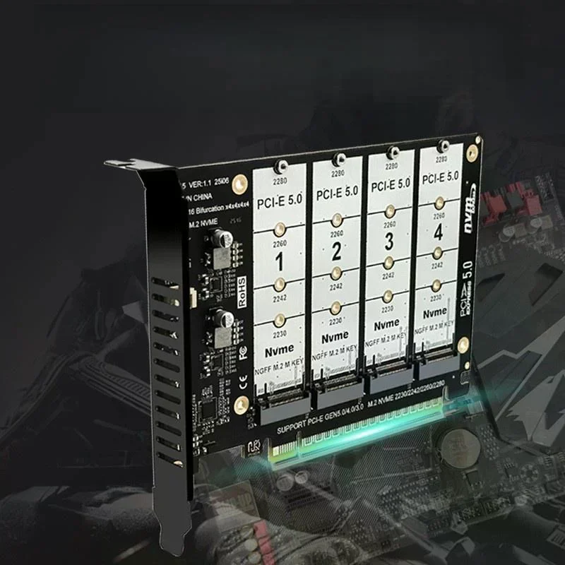 Seamless Data Management with PCIE5.0 X16 NVME Adapter for 2230 to 2280 M.2 SSDs Ideal for Enhanced Storage