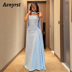 Aenyrst Sexy Light Blue customized Prom Dress Women's Strapless Pleated Party Evening Dresses Floor Length Formal Occasion Gowns