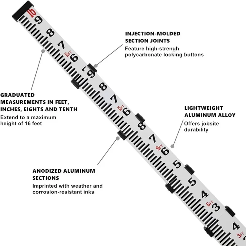 Aluminum Grade Rod - 10ths, 5 Sections Telescopic with Bubble Level-FLR500B