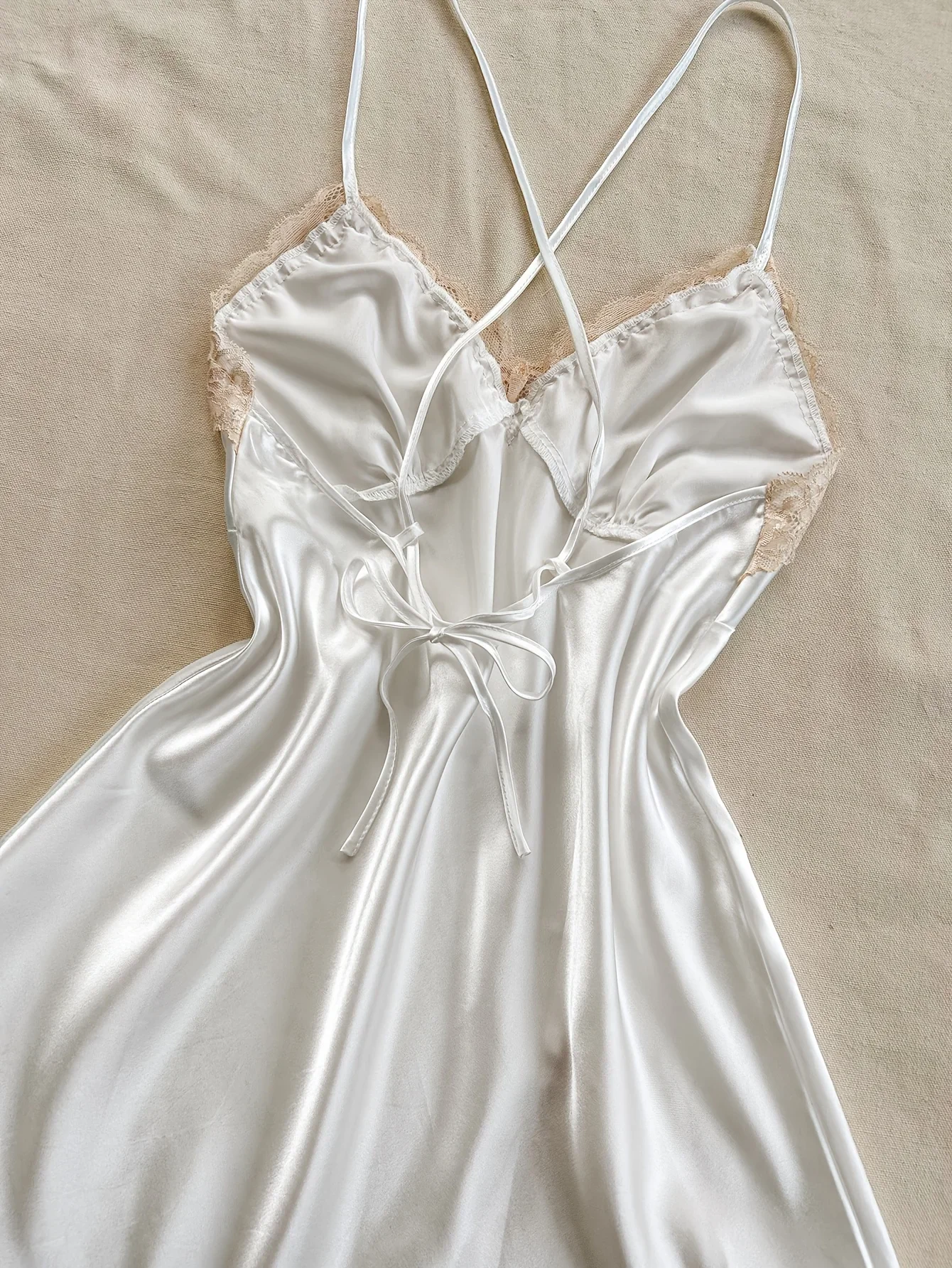 Women's Satin V-Neck Lace Trim Chemise 1-Pc Sexy Mini Nightdress