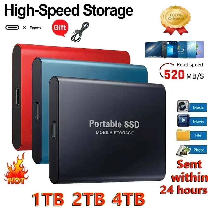 محرك الأقراص الصلبة الخارجي المحمول SSD 1 تيرا بايت 4 تيرا بايت عالي السرعة USB 3.1 Type-C واجهة القرص الصلب محرك الحالة الصلبة تخزين الشامل لأجهزة الكمبيوتر المحمول