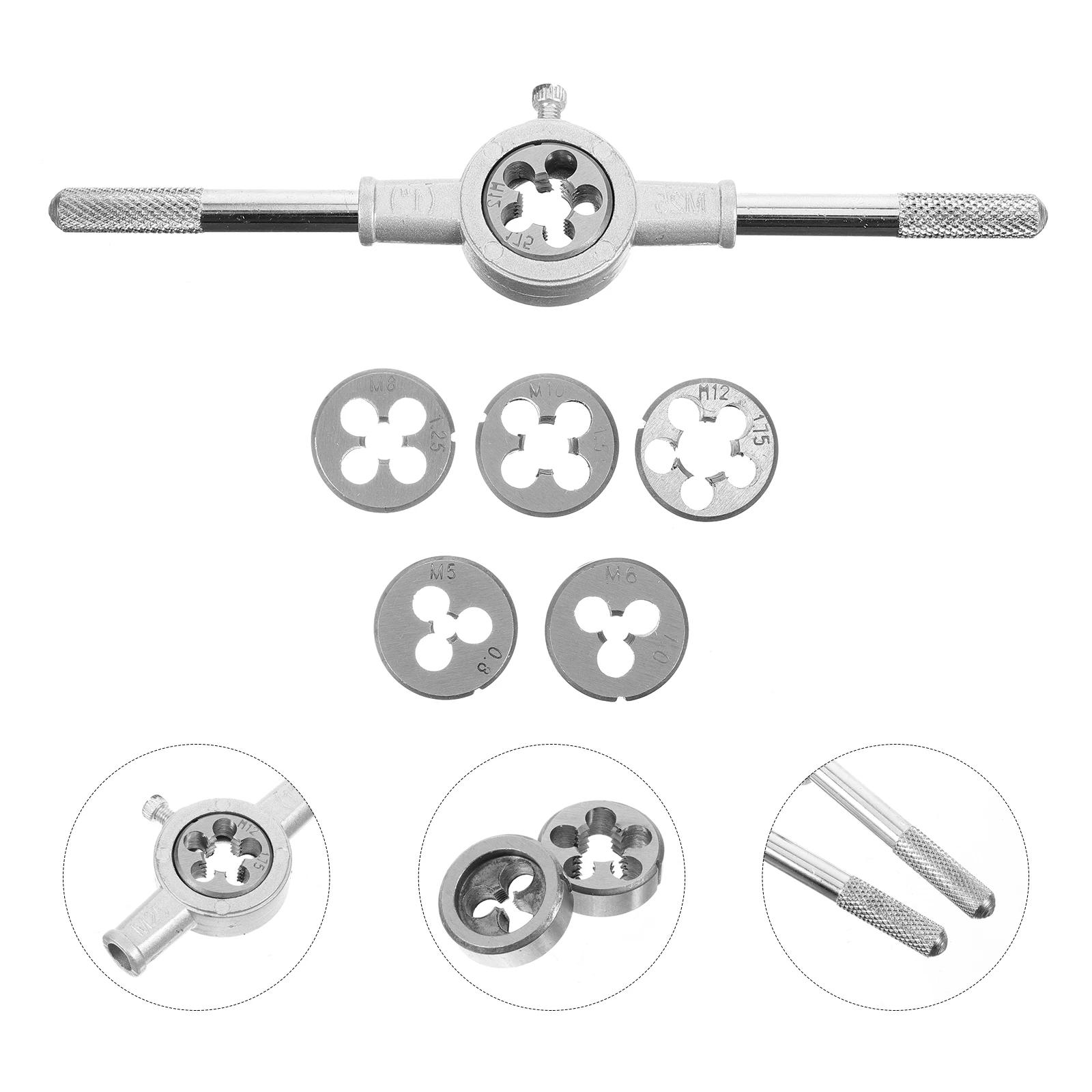 

1 set 1 Set Stainless Steel Tap Die Set M5 M6 M8 M10 Threading Tool Handle Coarse Rethreading Repair Kit Wrench