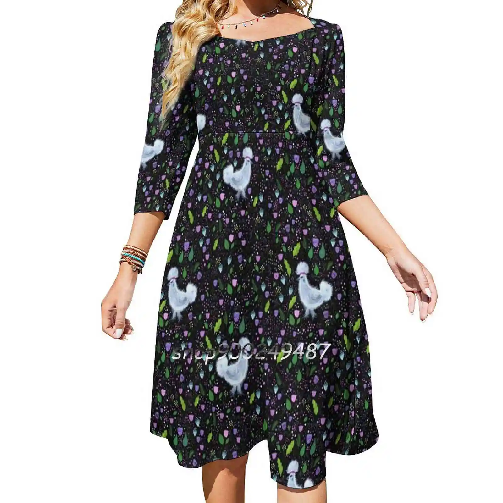 Glam Chicken Square Neck Dress Sweet Summer Dress Women Elegant Halter Print Dress Glam Glam Chicken Silky Silky Chicken Jmhurd