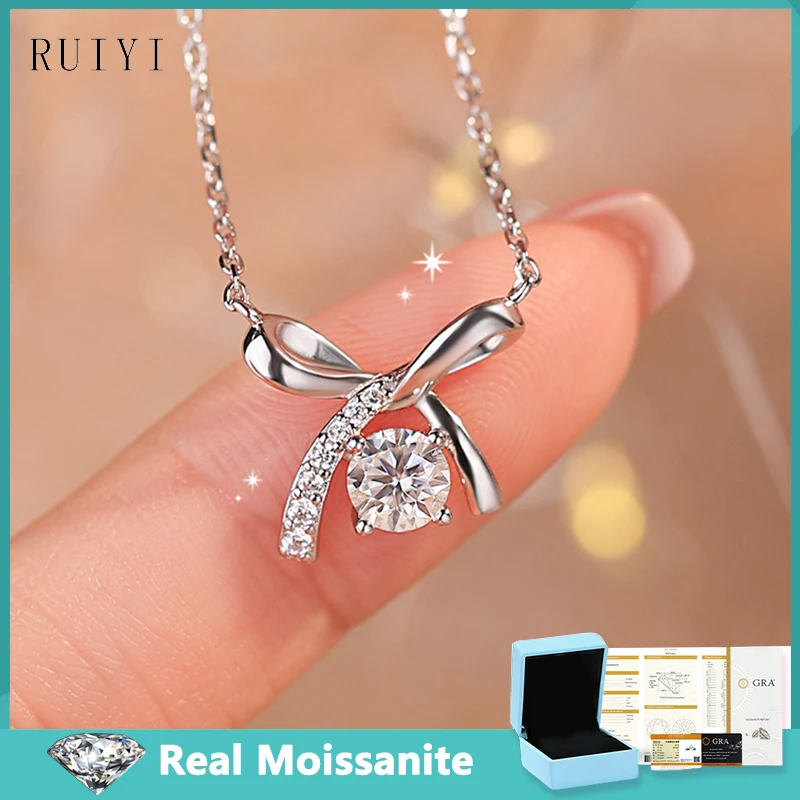 

0.5ct Light Luxury Moissanite Diamond Bowknot Pendants Necklaces 925 Sterling Sliver Clavicle Chain For Women Fine Jewelry Gifts