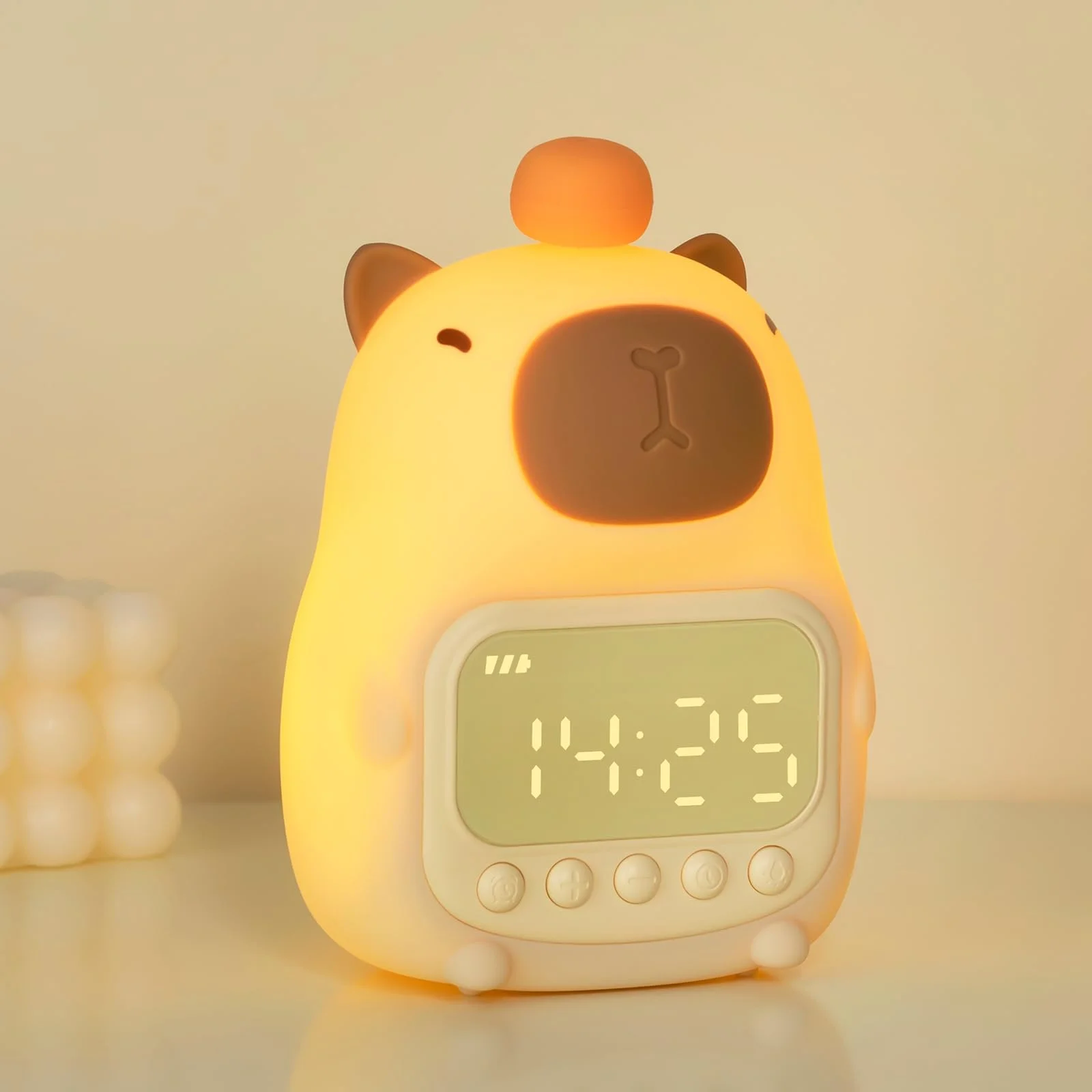 

Cute Animal Night Light with Alarm Clock Function Stepless Dimming Rechargable for Bedroom Living Room Gift for Kids