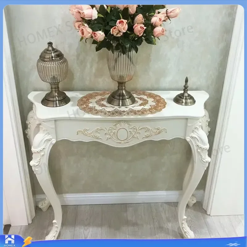 European Style Retro Vintage Semi Circle Console Table Gold Silver Entrance Hallway Furniture Living Room Home Decor