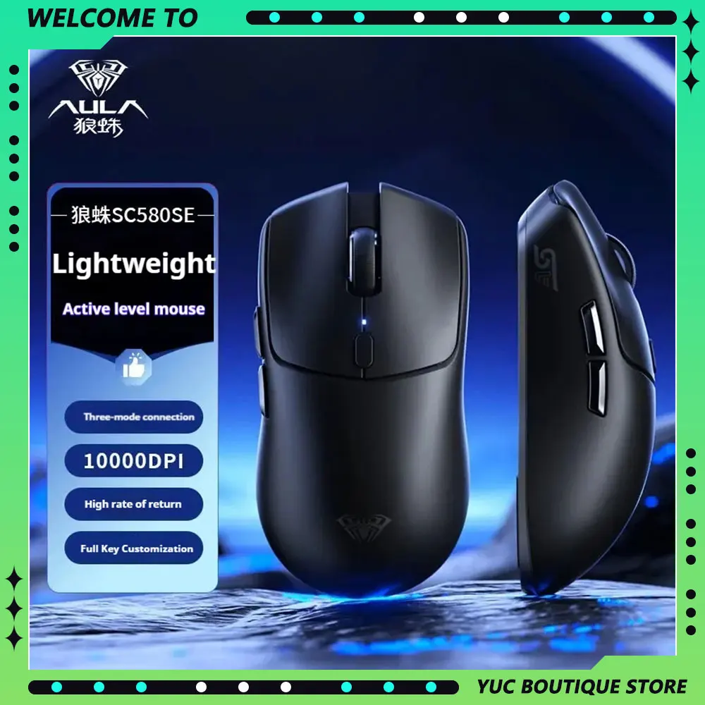 Aula SC580 SE E-sports Gaming Mouse 2.4g Wireless Bluetooth Tri-Mode Lightweight 10000dpi Customized Computer Accessories Gifts