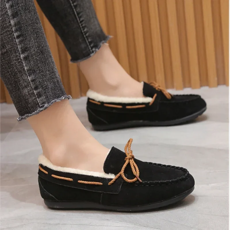 Women Flat Shoes Slip-on Comfortable Elegant Fabric Suede Ballet Casual Warm Round Toe Winter 2024 platform boots