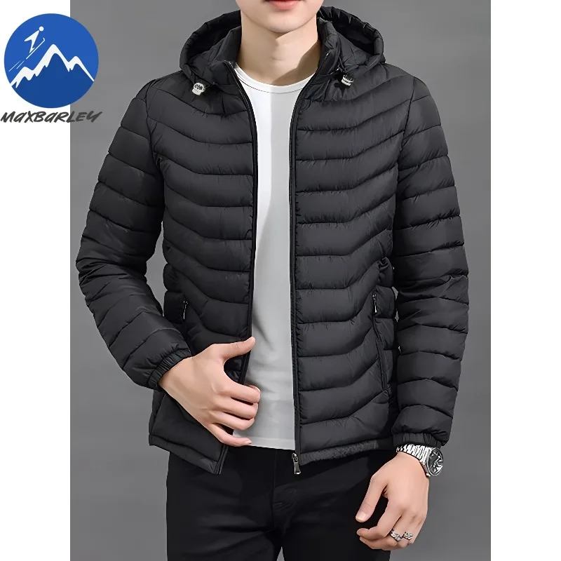 

Maxbarley Mens Winter Hooded Jacket Warm Detachable Hood Thick Cotton Coat Windproof Zipper Pocket Casual Outerwear Cold Weather