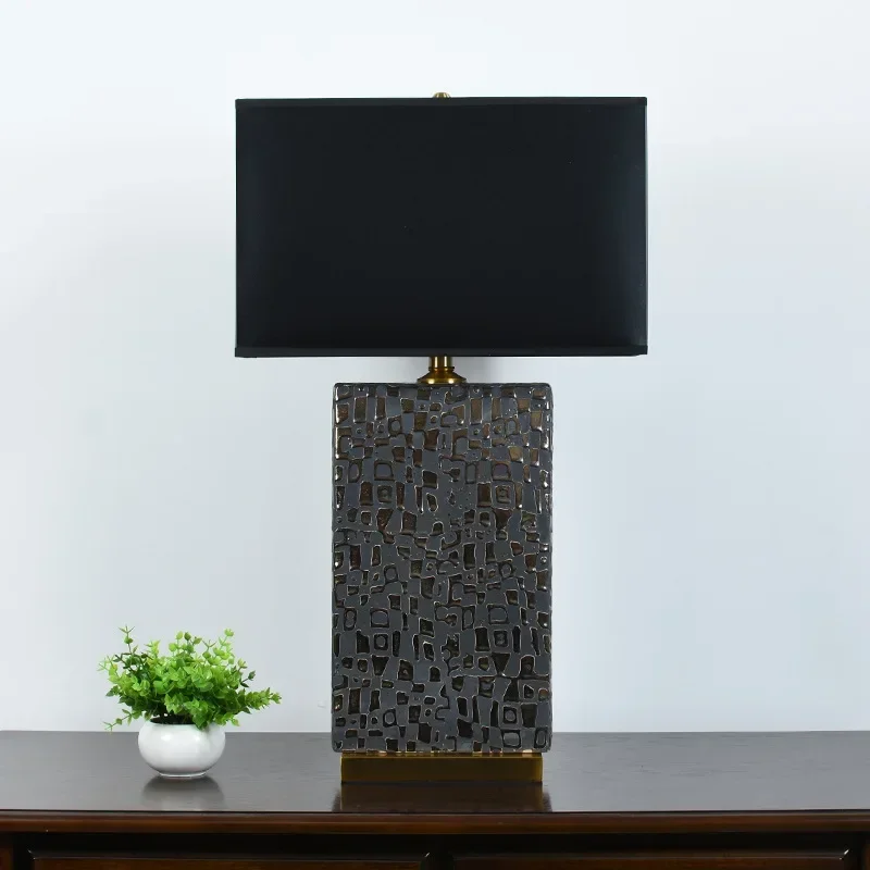 Ceramic table lamp square black living room table lamp modern simple bedroom bedside hotel premium