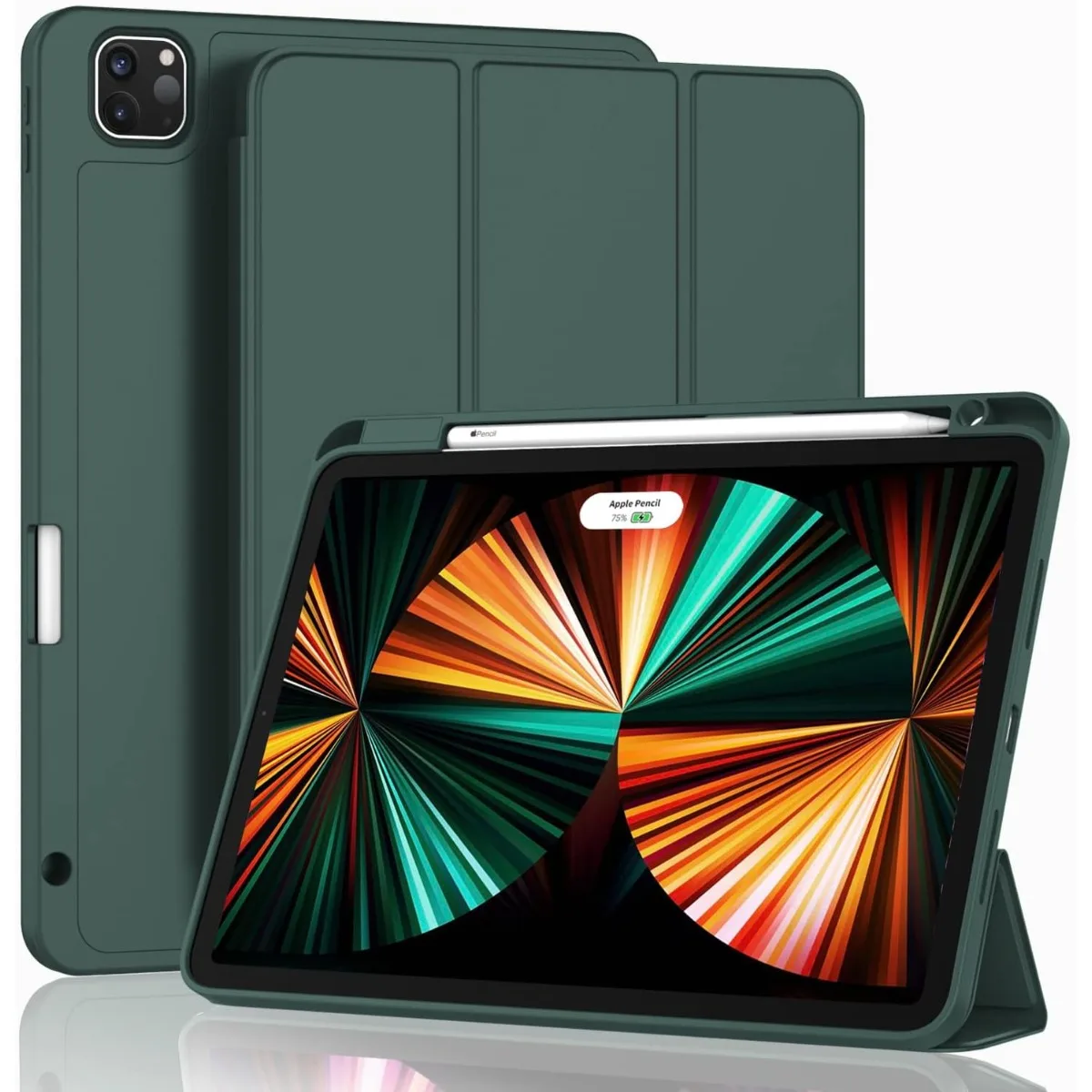 

New iPad Pro 12.9 Inch Case 2022/2021/2020(6th/5th/4th Gen) with Pencil Holder,Smart Case [Support Touch ID (Midnight Green)