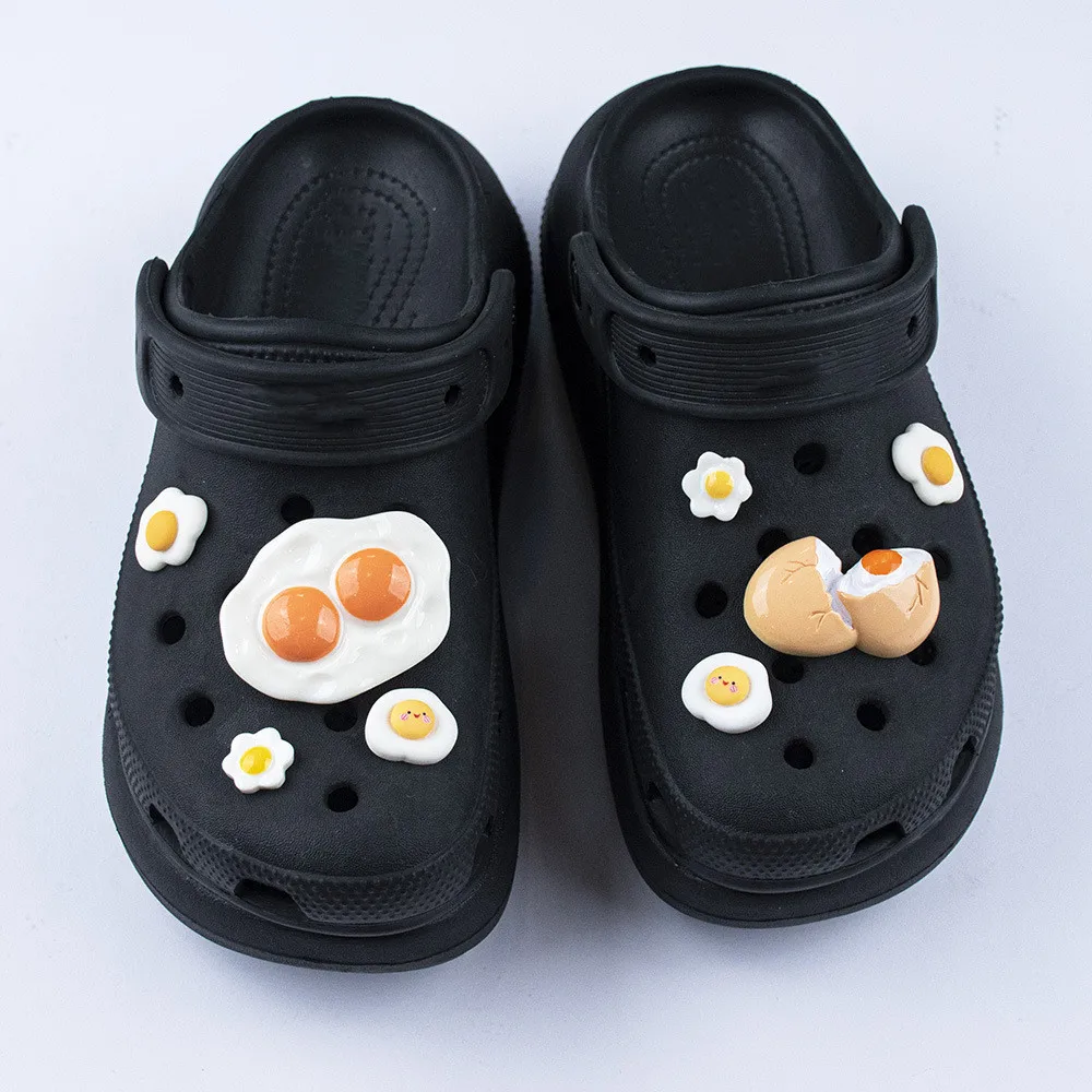 Creative Fancy Fried Egg Style Hole Shoe Charms Decorations Cute Simulated Eggs Shoes Buckle DIY 3D Hole Shoe Accessories