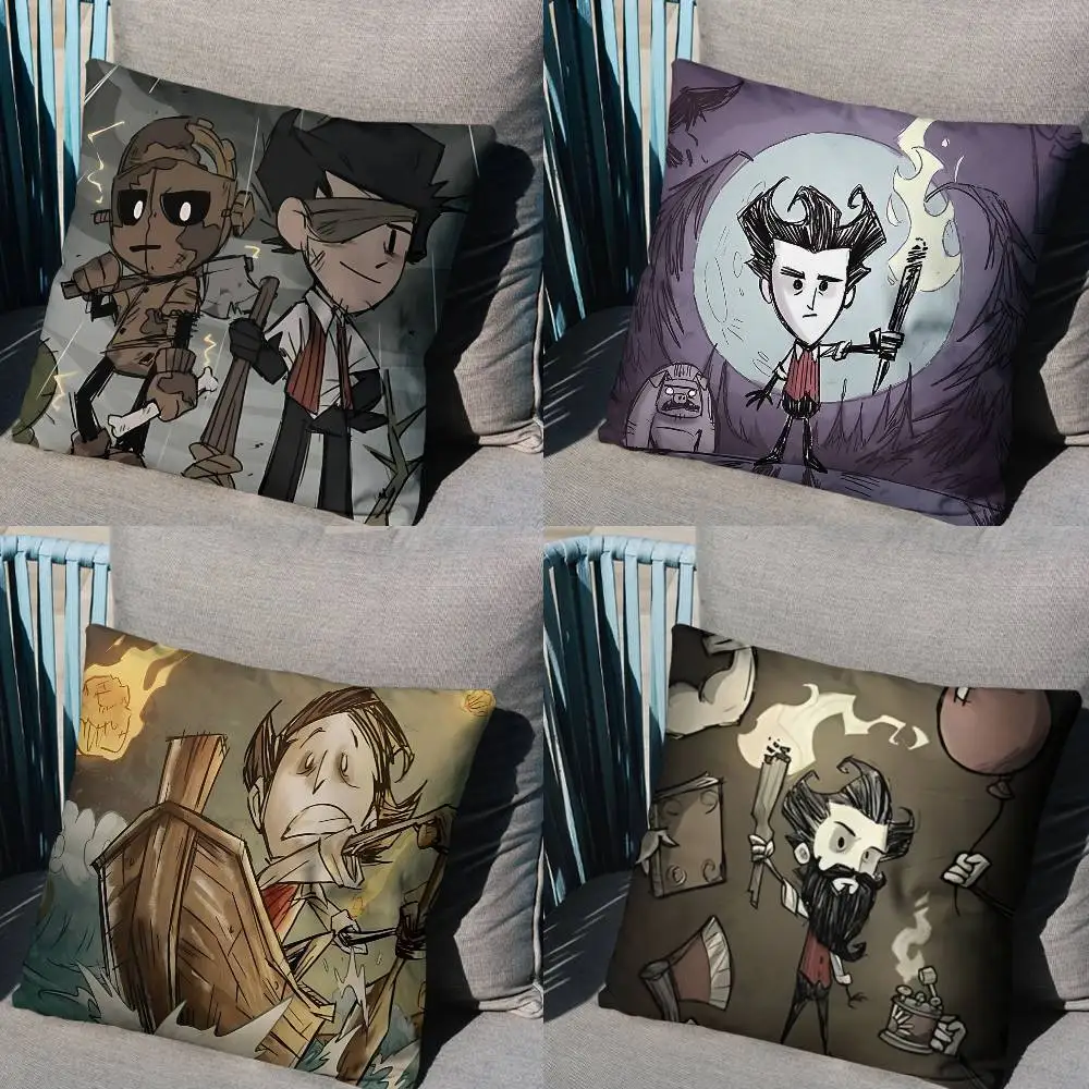 Capa de Almofada Quadrada de Pelúcia Curta com Estampa Dupla Face HP SAN Don't Starve para Sofá e Cama