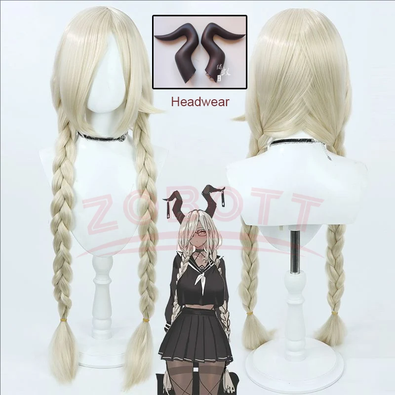 Azur Lane IJN Owari Cosplay Horns Head Clip Headwear Hairpins Prop Owari Cosplay Wig Azur Lane Game 90cm Long Hair Halloween Wig