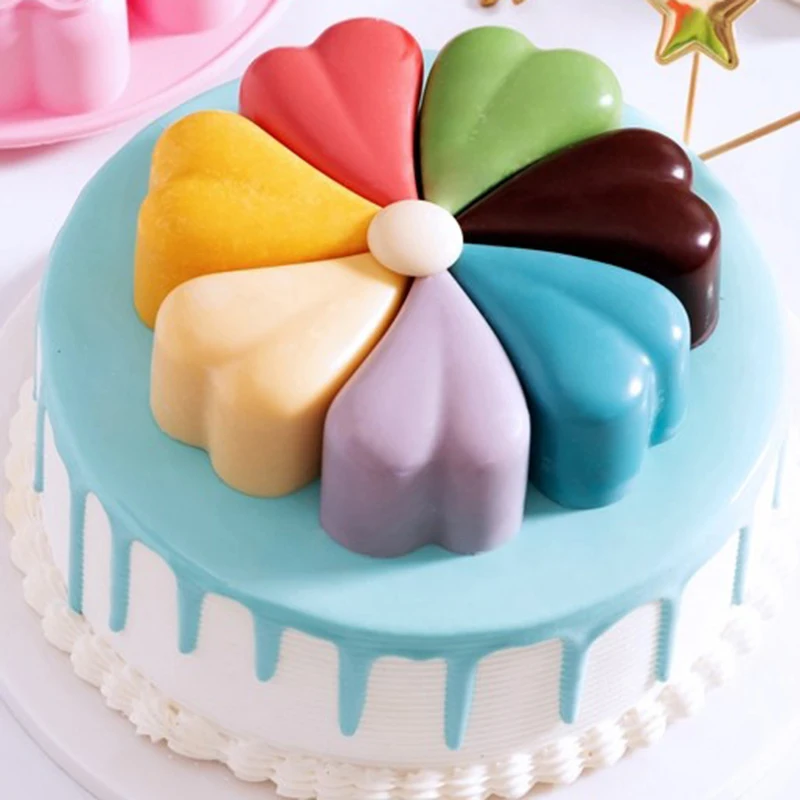 Heart Silicone Molds For Baking 8 Portion Pizza Pan Slice Scone Mousse Cake Mould Kitchen Accessories Tools Silikonform Pastry