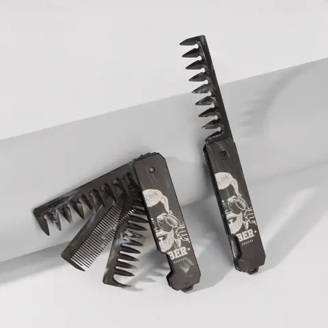 Pettine pieghevole 3 in 1 per uomo Pettine per barba pieghevole 2 in 1 Strumenti portatili per lo styling dei capelli da uomo durante i viaggi Viaggio d'affari Essenziale