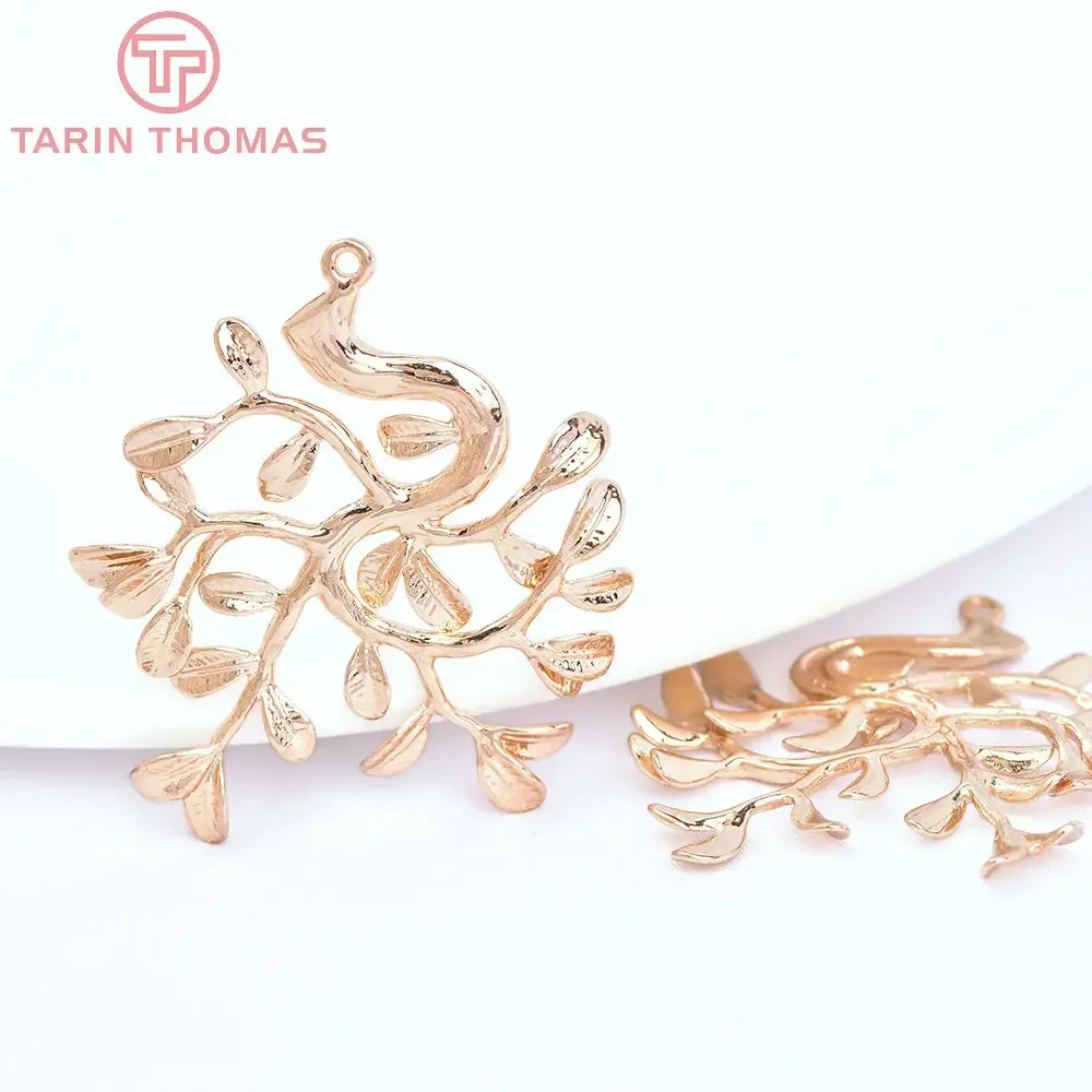 (1593)4PCS 33x39MM 24K Champagne Gold Color Plated Brass Tree Charms Pendants High Quality Diy Jewelry Accessories