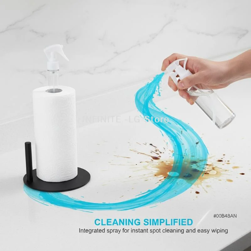 Black Paper Towel Holder With Spray Bottle Stainless Steel Countertop Paper Towel Holder Tissue Roll Rack For Kitchen Bathroom