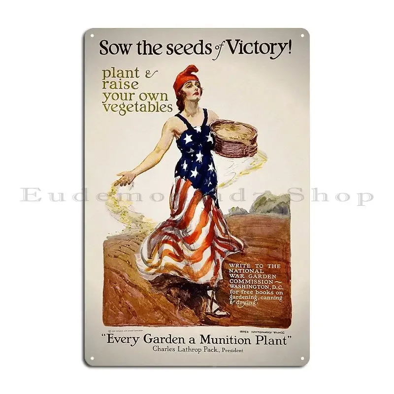 Sembrar las semillas de la victoria, cultivar y cultivar tu propia verdura, James Montgomery Flagg, cartel metálico para garaje, cartel de hojalata vintage