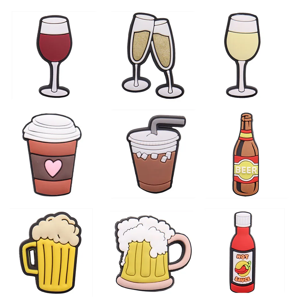 Venta única taza de café cerveza vino té de la leche champán PVC zapatillas zapatos encanto decoración de zapatos Diy pulseras dijes