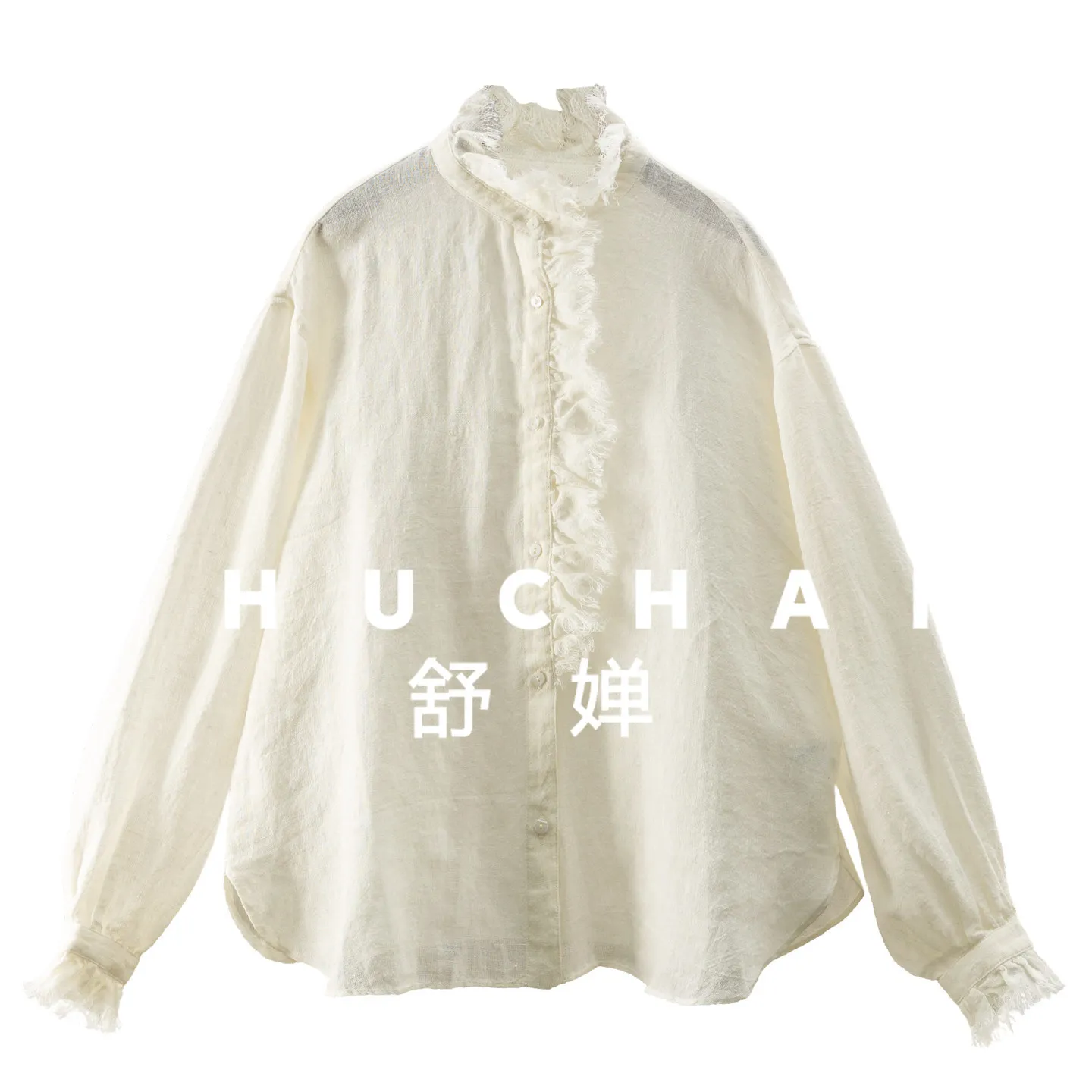 

Retro and Old Sense 100 Linen Fringed Rough Edge Stand-up Collar Shirt Women 70I5 Blouses for Women Fashion 2026