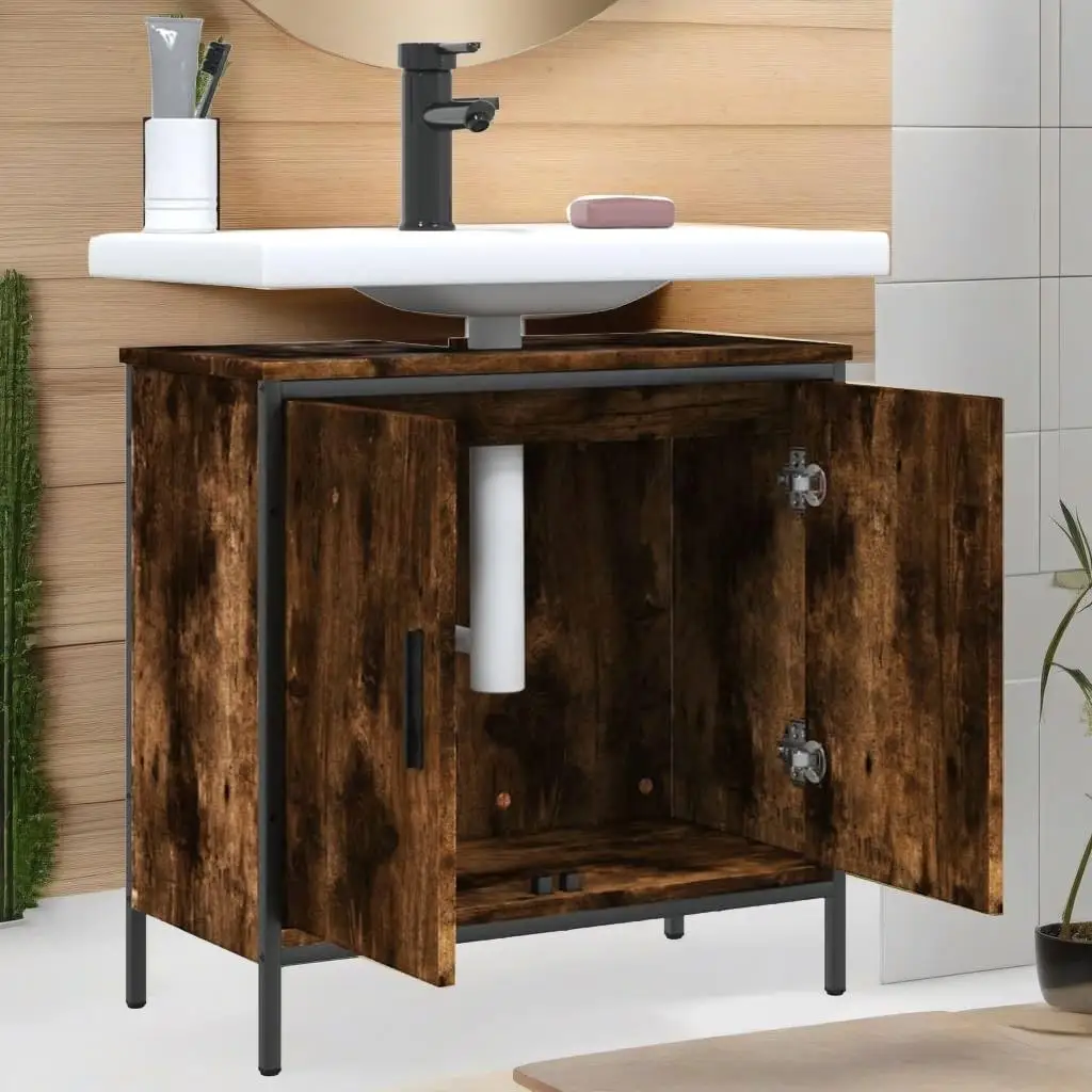 Smoked Oak Bathroom Sink Cabinet - 60x30x60 cm, Durable Engineered Wood Storage