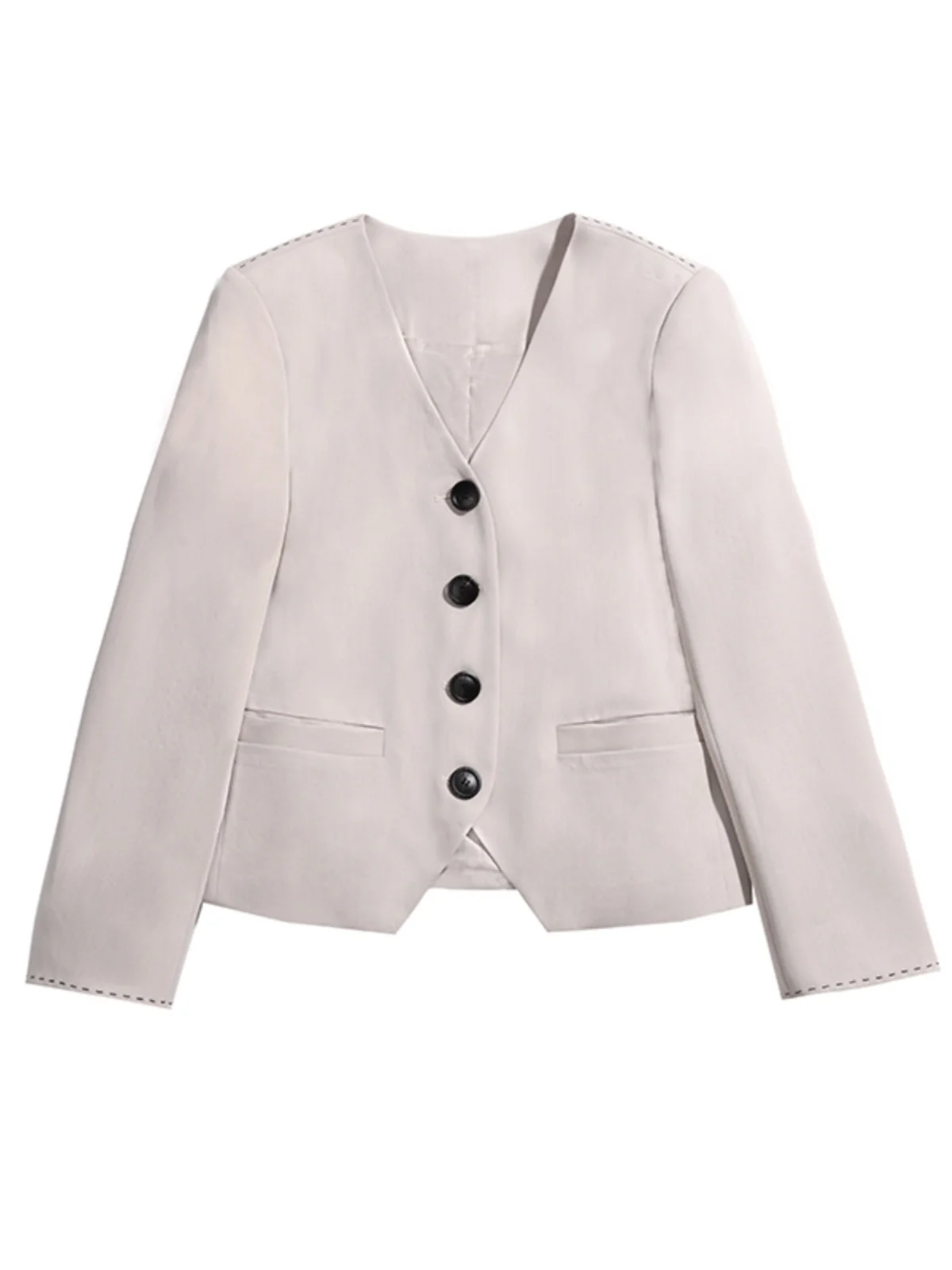 

Женская повседневная тонкая весенняя верхняя одежда NANASTORE 2024: Новая универсальная свободная куртка с V-образным вырезом и длинными рукавами