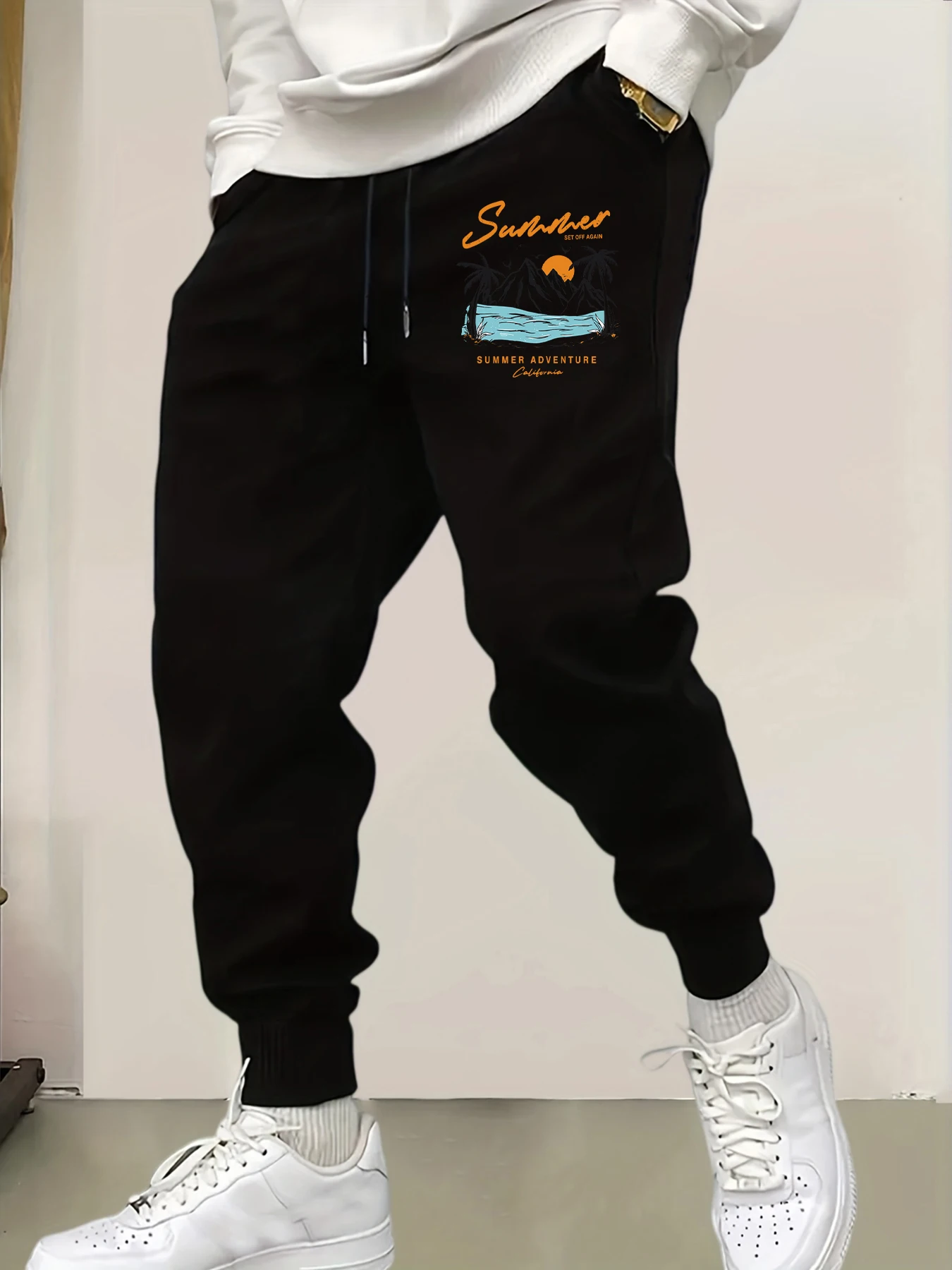 الصيف تعيين مرة أخرى كاليفورنيا يطبع مان Sweatpants عارضة مريح السراويل الطويلة الرياضية الأساسية السراويل لينة مرونة الخصر بانت