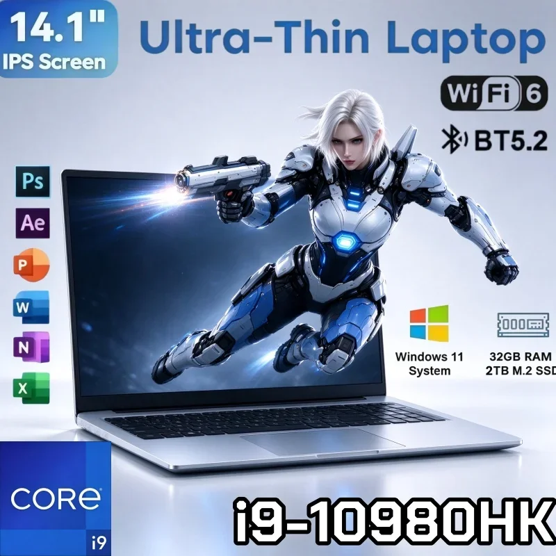 14.1 Inch High Speed Notebook 2026 Intel I9-10980HK 32GB Ram 2TB Ssd Windows 11 Laptop For Daily Study Office And Game