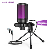 AmpliGame Gaming Microphone with Quick Mute, USB RGB Condenser Mic With Tripod For Moible,PC, Laptop, PS4/5, Streaming-A2
